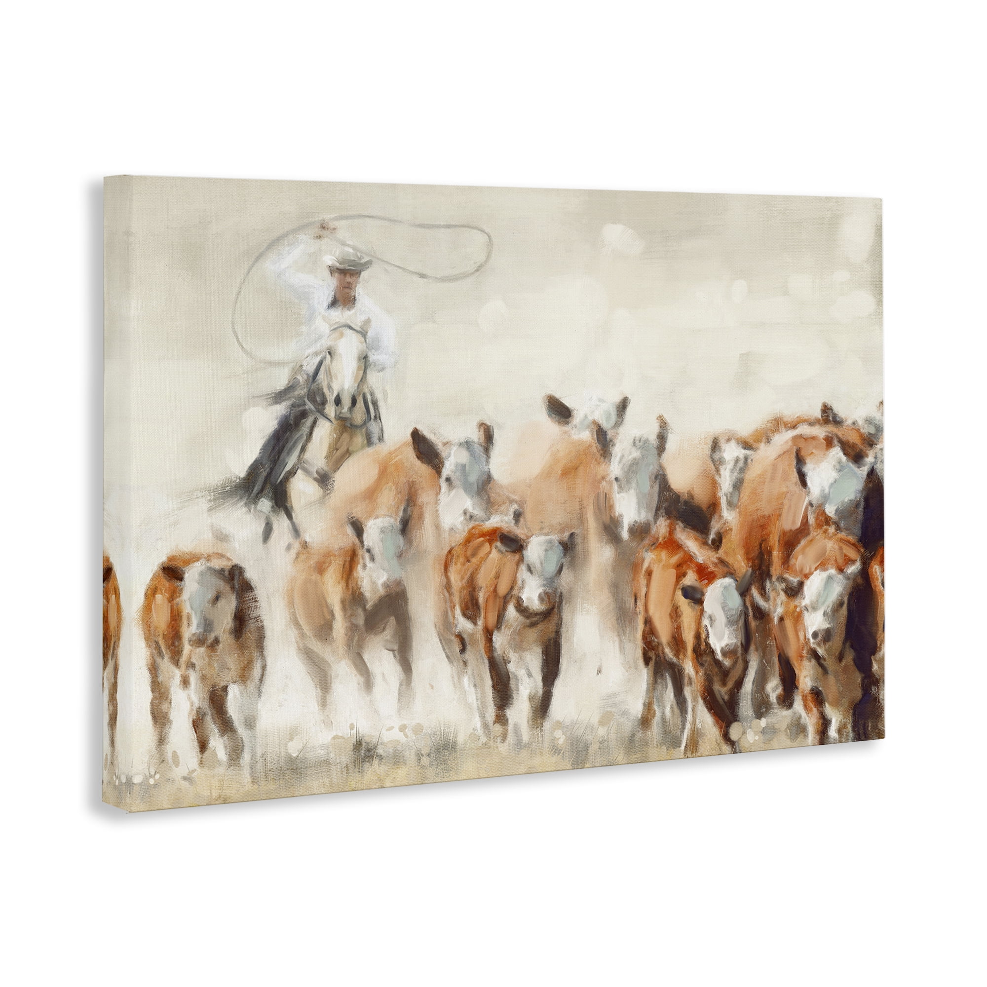 Stupell Industries Cowboy Cattle Roundup Animals Painting Wrapped Canvas Art Print Wall Art, 30 x 20