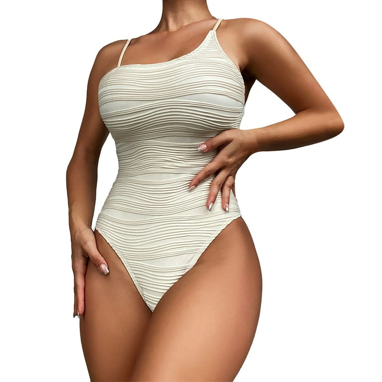 Swimsuit for Women Women s Curvy Bathing Suit Cute Sexy One Shoulder High Cut Ruched Swim Suit Women One Piece Swimsuits Beige XL Walmart