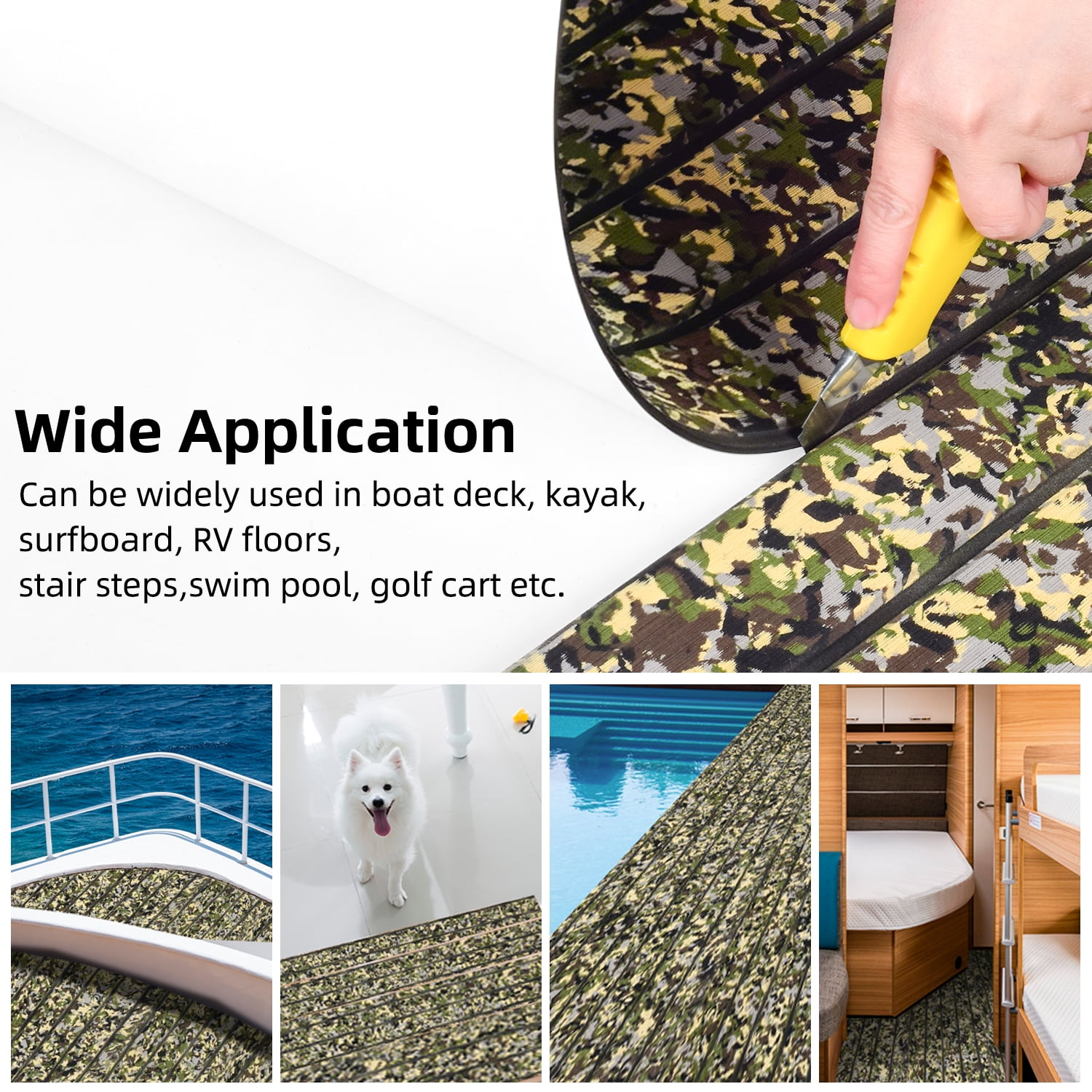 AbahubFit Camouflage EVA Foam Boat Flooring 96"x45.6"/36"/28.8"/16.8", 48"x16.8", Self Adhesive Non-Slip for Motorboat Kayak Surfboard SUP