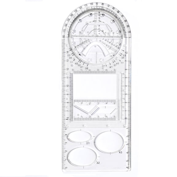 Yrmaups Multifunctional Math Ruler, Rotatable Teen Drawing Template, Active Learning Geometry Tool for High Study and College, Transparent Plastic Ruler for Algebra, Calculus, Engineering Drafting