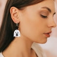 thumbnail image 5 of SUSHANG Ghost Pumpkin Earrings Halloween Drop Dangle Earrings for Women Lightweight Wooden Pumpkin Black Bat Halloween Earrings Cute Earrings Halloween Theme Gifts Party, 5 of 9
