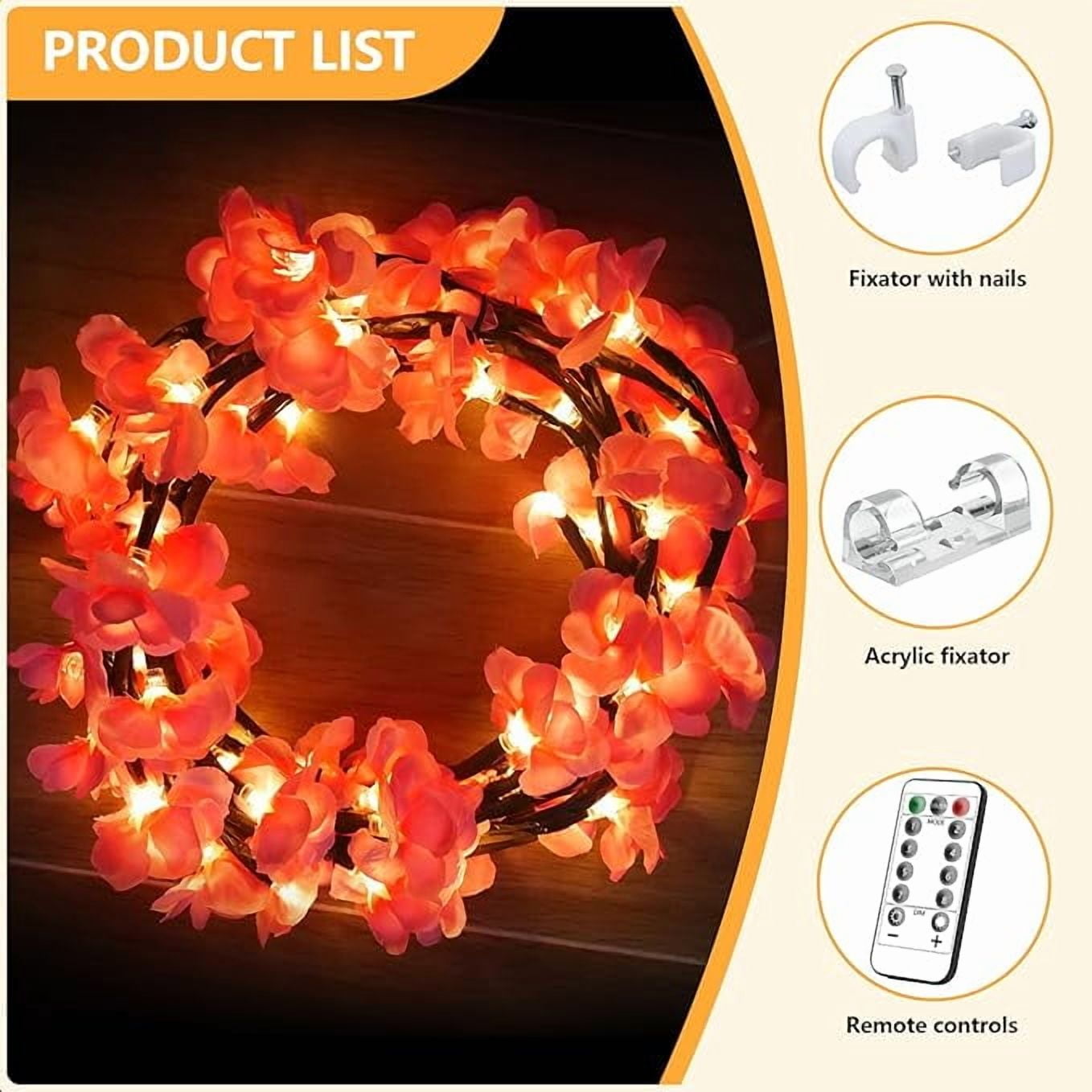 Cherry Enchanted Willow Vine Lights, Cherry Blossom LED Tree Branch Lights for Wall, 7.5FT 144 LED, Remote Timer, 8 Light Model, for Bedroom Wall Doors Windows Wedding Christmas Holiday