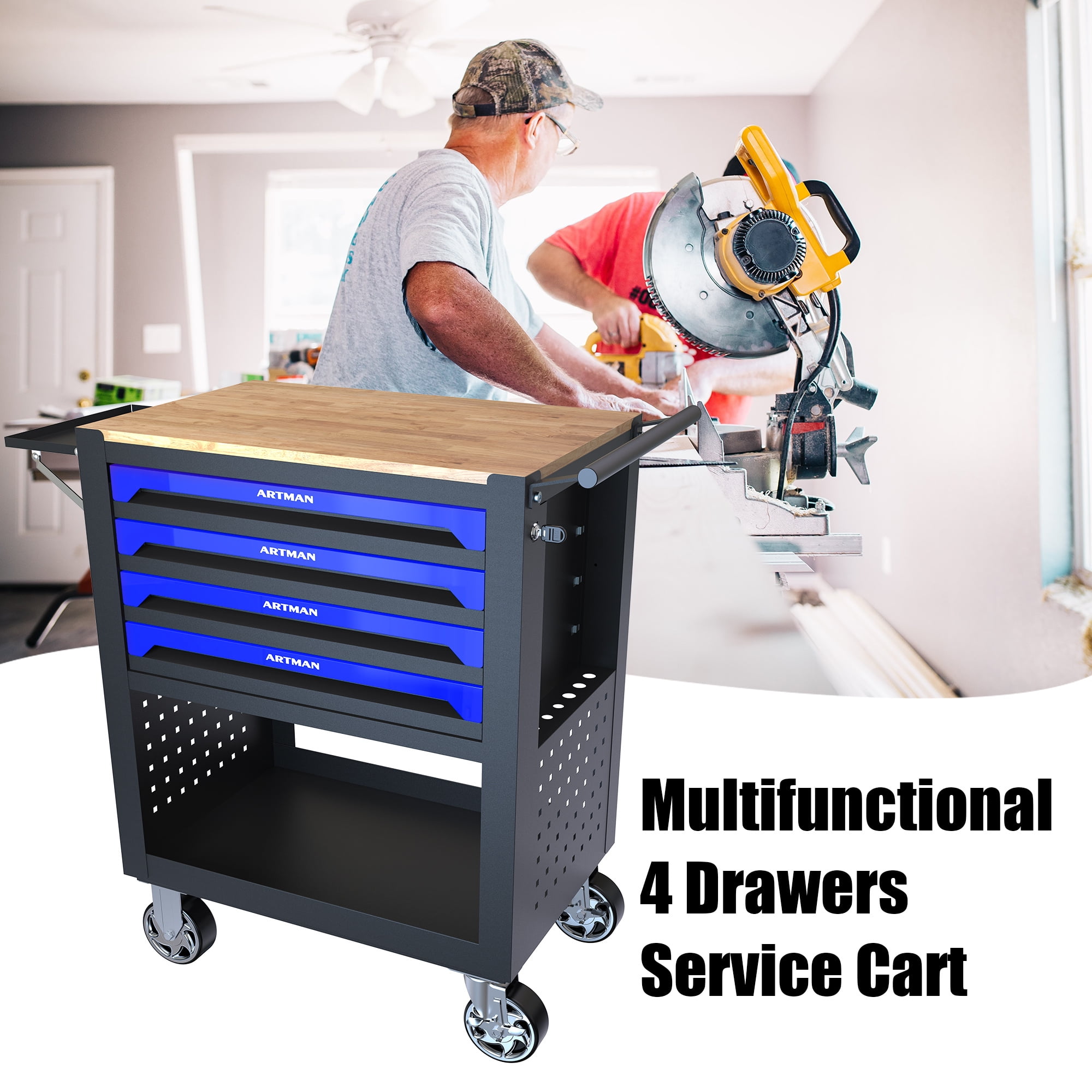 Aukfa 30 inch Mechanic's Tool Cart, 700 lb Capacity 4-Drawer Tool Chest on Wheels for Garage, Blue