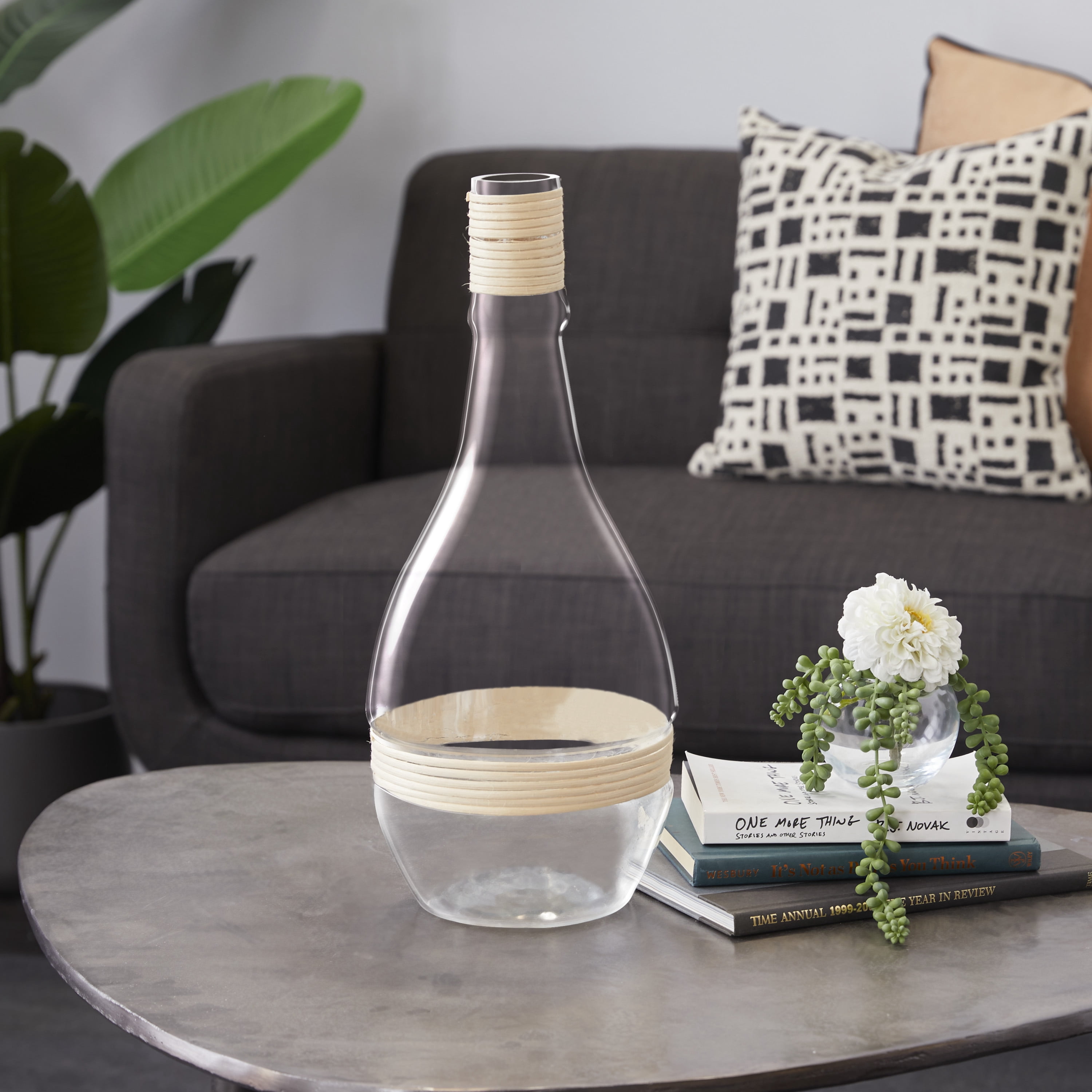 DecMode 20" Glass Vase with Rattan Detail
