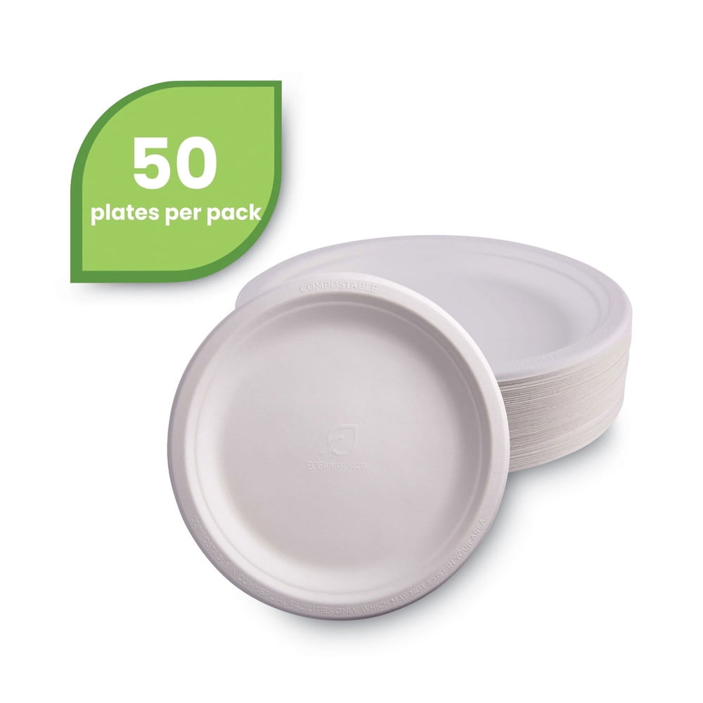 Eco-Products EP-P013PK Renewable & Compostable Sugarcane Plates, 9' (50/Pack)