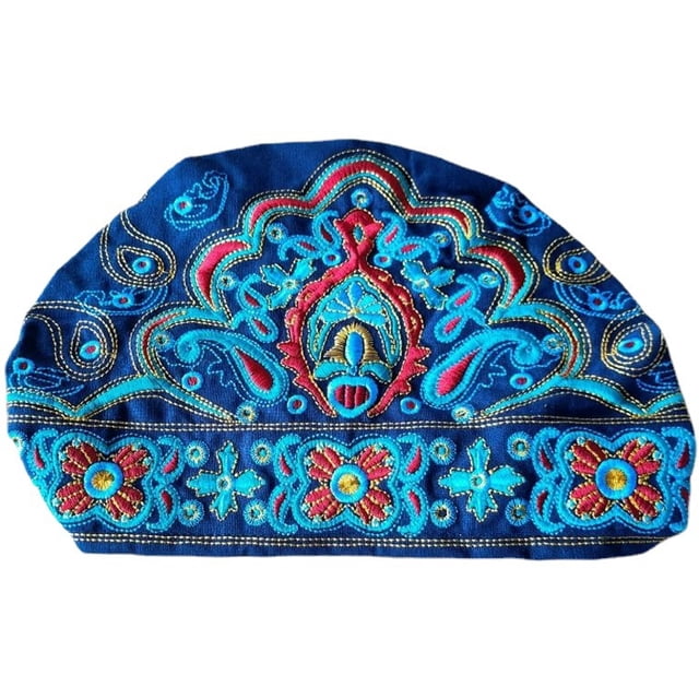 Sombrero de copa vacío con bordado de lona de estilo étnico para las cuatro estaciones, foto de viaje, pañuelo elástico ajustable para la cabeza, sombrero de mujer