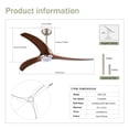 thumbnail image 2 of 52" Solid Wood Blades Ceiling Fan With Light with Remote Control, Noiseless Reversible Motor, 6 Speed ,3 Color , for Patio Living Room, Bedroom, Indoor.(Stain nickel + Walnut ), 2 of 16