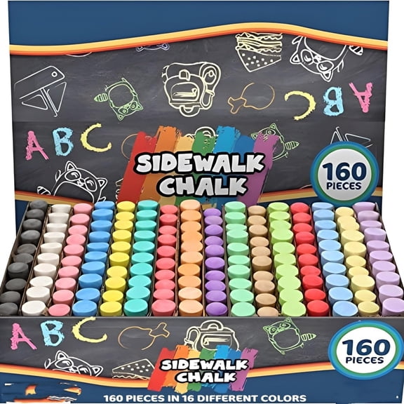 160 PCS Sidewalk Chalks Set Non-Toxic Washable Jumbo Chalk for Outdoor Art Play, Painting on Chalkboard, Blackboard and Playground