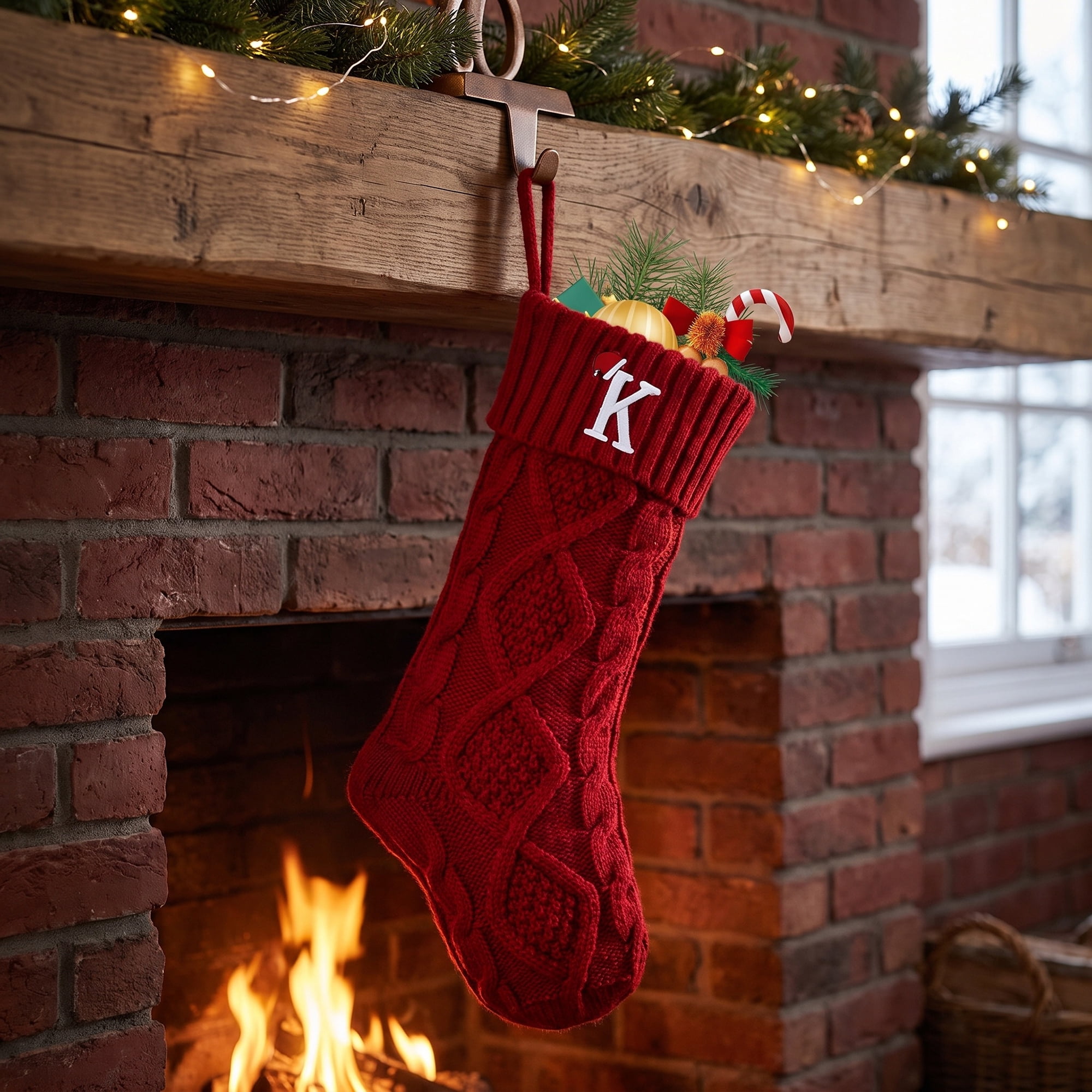 Unique Bargains Canine Bone Christmas Stocking Luxury Puppy Holiday Keepsake Sack Red Letter K 17"