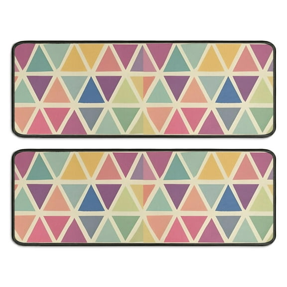 Kitchen Rugs Sets Of 2,Multi Color Triangle Checkered Pattern Anti Fatigue Kitchen Mat Rugs Non Slip Washable,Decorative Kitchen Floor Mats for Kitchen,Sink,Laundry,17"x47" 17"x47"