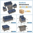 thumbnail image 3 of ELPOSUN Patio Furniture Set with Fire Pit Table, 6 Pieces Outdoor Patio Sofa Set with Fire Pit Table, Wicker Rattan Outdoor Conversation Set with Ottoman for Poolside, Backyard, Gray Rattan Navy Blue, 3 of 9