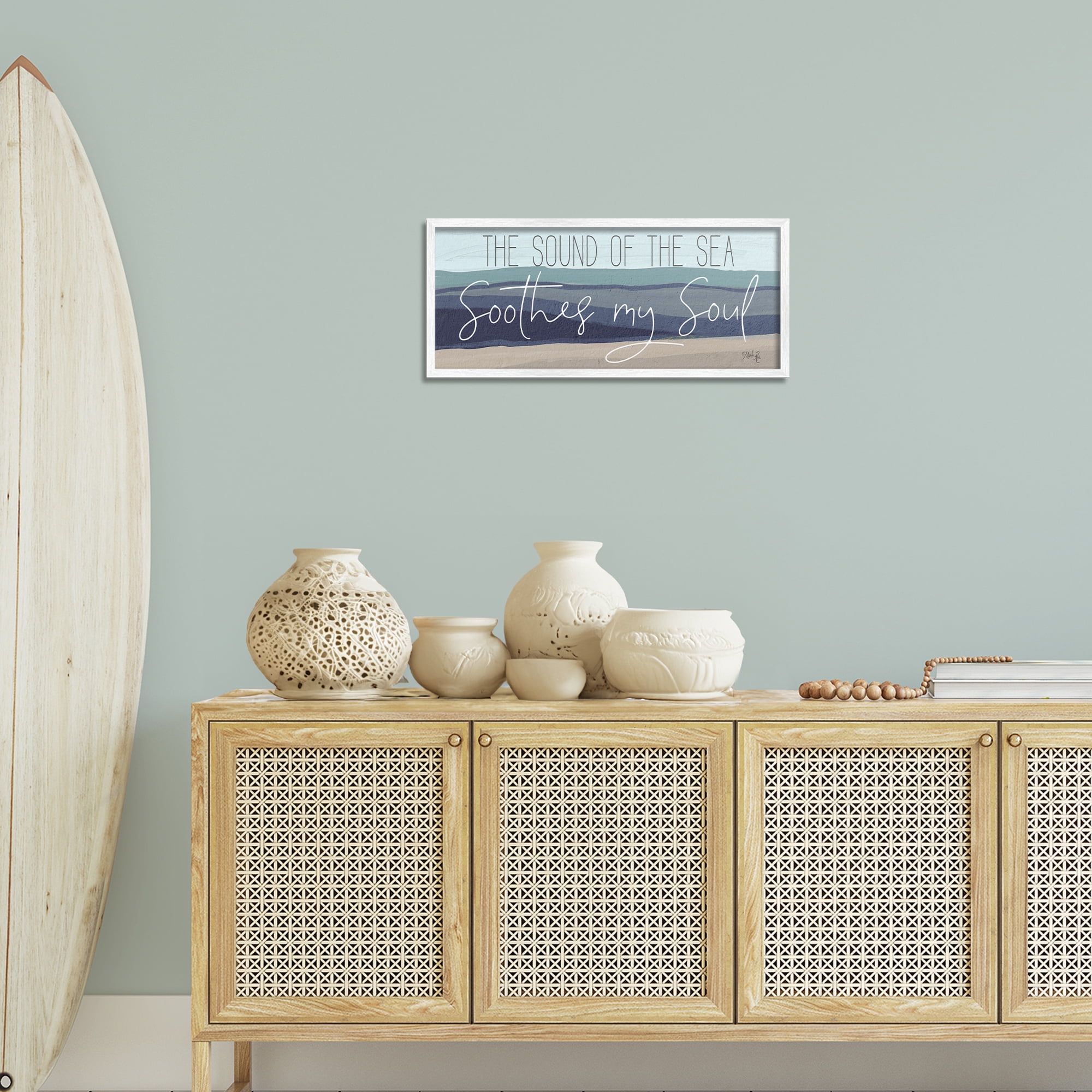 Stupell Industries Sound Of The Sea Coastal Painting White Framed Art Print Wall Art, 24 x 10