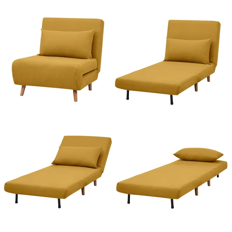 A D Home Tustin Polyester Convertible Futon Chair Yellow