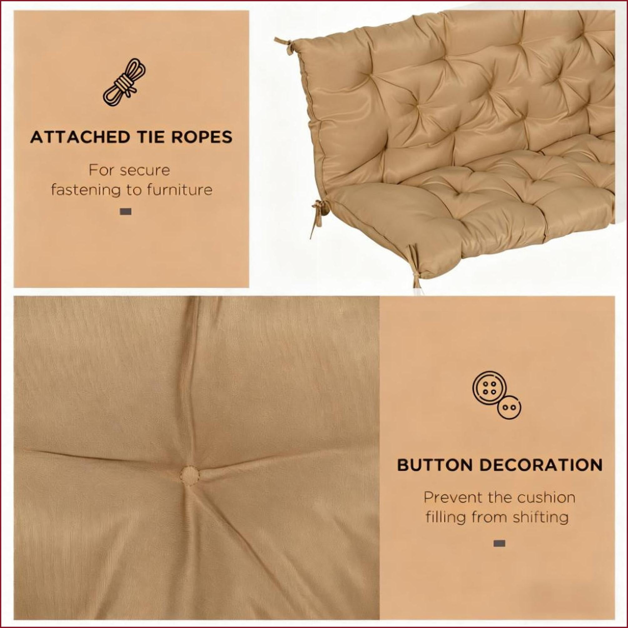 Outdoor 3-Seater Swing Replacement Cushion | 59" Tufted Patio Bench Cushion for Porch Furniture | Tan Brown