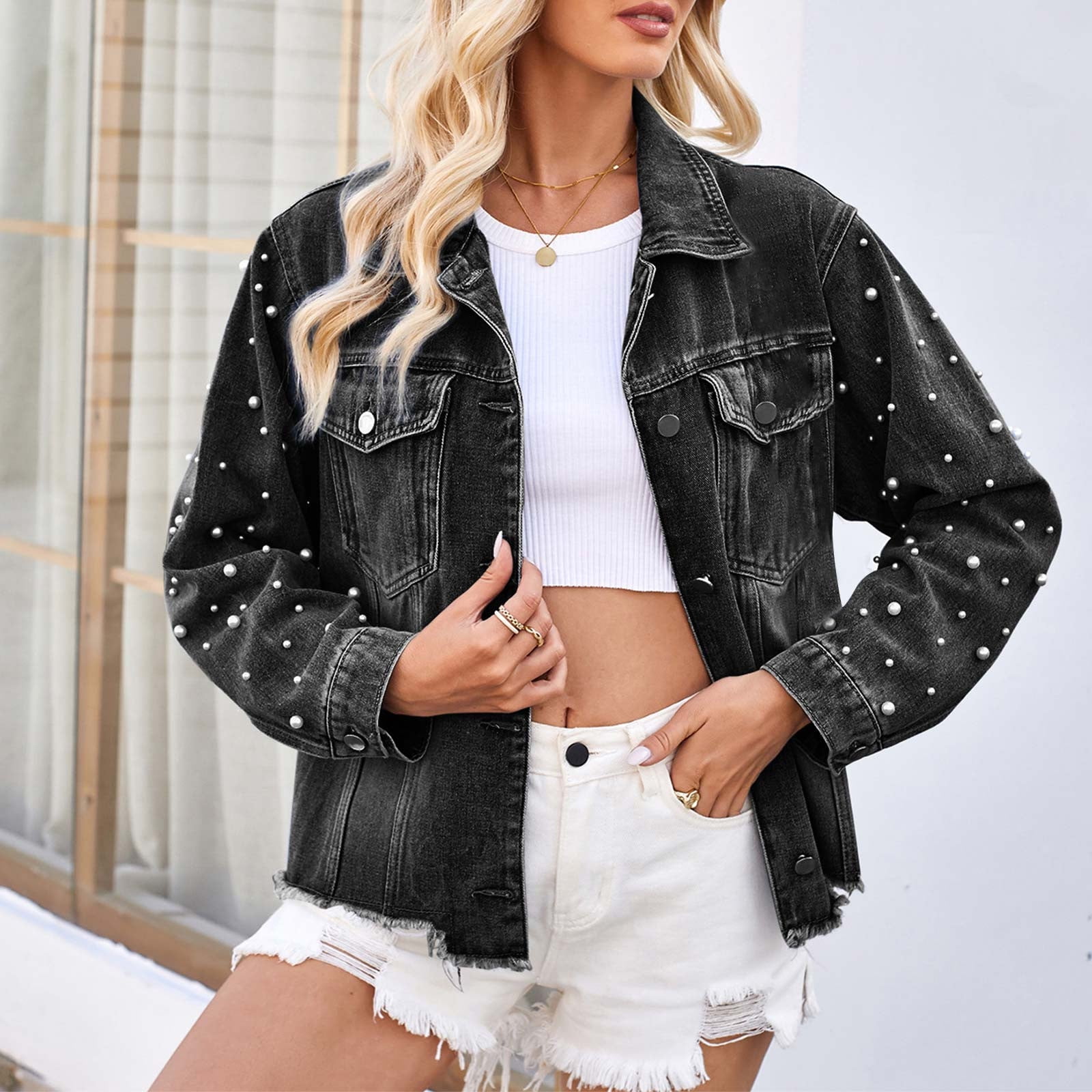 ジャケット・アウター Hand-Ripped Denim Jacket [extrm-fit] APEXFWDT Jean Jacket for Men Ripped Denim Jacket Coat