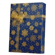 CAKESUPPLYSHOP Blue and Gold Sparkling Snowflakes Birthday / Special Occasion Gift Wrap Wrapping Paper-16ft