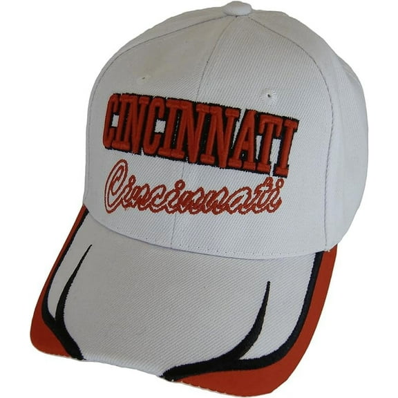 Cincinnati City Name Block and Script Lettering Baseball Cap with Embroidered Bill (White/Red)