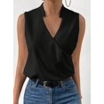 thumbnail image 2 of Womens Pleated Tank Tops V Neck Casual Sleeveless Blouses Summer Basic Vest Shirt Black S, 2 of 6