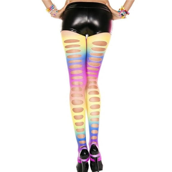Music Legs Women's Big hole spandex stirrup leggings 35127-RAINBOW