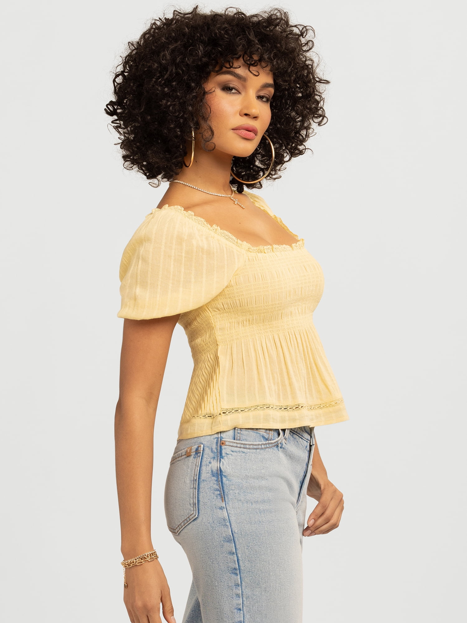 Jessica Simpson Women's and Women's Plus Waverly Cotton Smocked Blouse, Sizes XS-4X