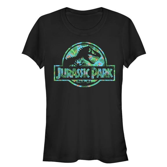 Junior's Jurassic Park Floral T Rex Logo  Graphic Tee Black X Large