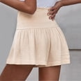 thumbnail image 3 of UDAUDU Womens Linen Shorts Smocked High Waisted 2026 Summer Shorts Trendy Ruffle Wide Leg Short Boho Beach Short Beige M, 3 of 7