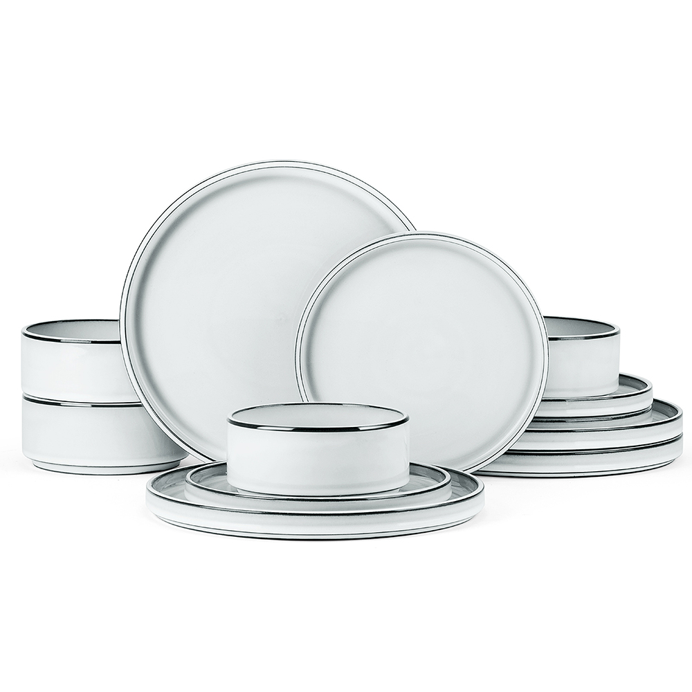 Onader Dinnerware Sets for 4, 12-Piece Plates and Bowls Sets for 4, Kitchen Modern Dinning Dishware, Chip and Scratch Resistant - Speckled White