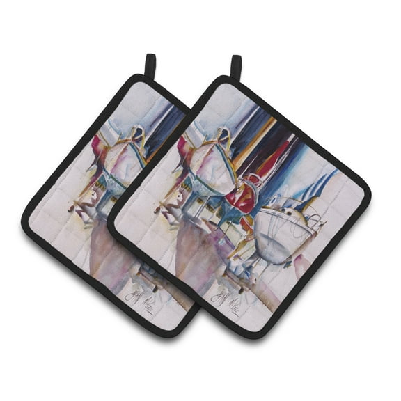 Carolines Treasures JMK1240PTHD Dry Dock Sailboats Pair of Pot Holders , 7.5HX7.5W, multicolor