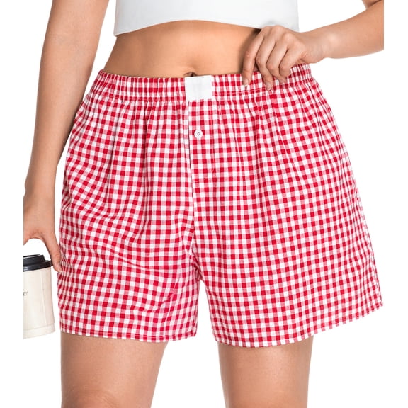 Cueply Plus Size Boxer Shorts for Women Summer Casual Lounge Sleep Plaid Shorts Gingham Pajama Y2K Beach Bottoms