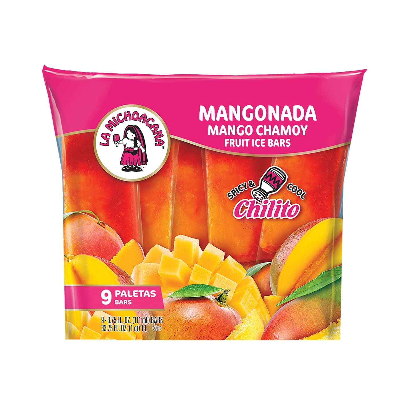 La Michoacana Mangonada Paletas Popsicles Frozen Fruit Bars, 9 Count -  