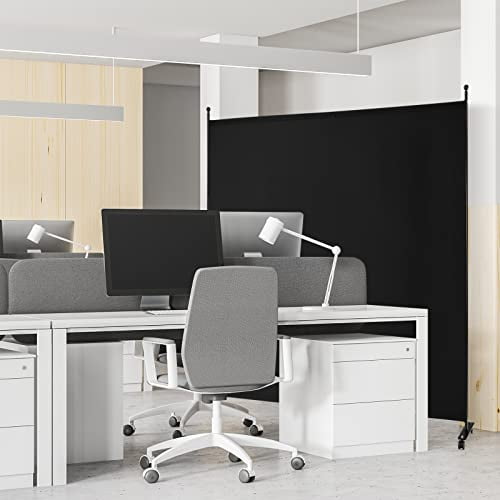 LDAILY 6FT Single Panel Rolling Room Divider, 73" Wide Partition Privacy Screen with Wheels, Freestanding Fabric Room Panel, Portable Wall Divider for Bedroom, Office, Hospital (Black, 1-Panel)