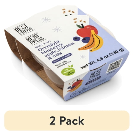 (2 pack) Best Press Toddler Food, Delicious Blueberry Overnight Oats, with Texture and Advanced Flavor Profile, 4.6oz or 130g, Clean Ingredient Profile, No Artificial Ingredients