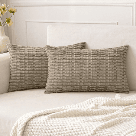 sanmadrola throw pillow covers 20x12 inch set of 2 corduroy decorative pillow cases couch pillows soft boho striped cushion cases set for sofa living room couch bedroom car light brown