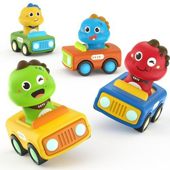 ZMKIAG Press and Go Car Toys for Toddlers 1-3, 4 Pack Animal Baby Car Toys for 1 2 Year Old Boy, Push Go Friction Vehicle Toys for Kids 6-18 Months, One First Birthday Gifts for Boys Girls