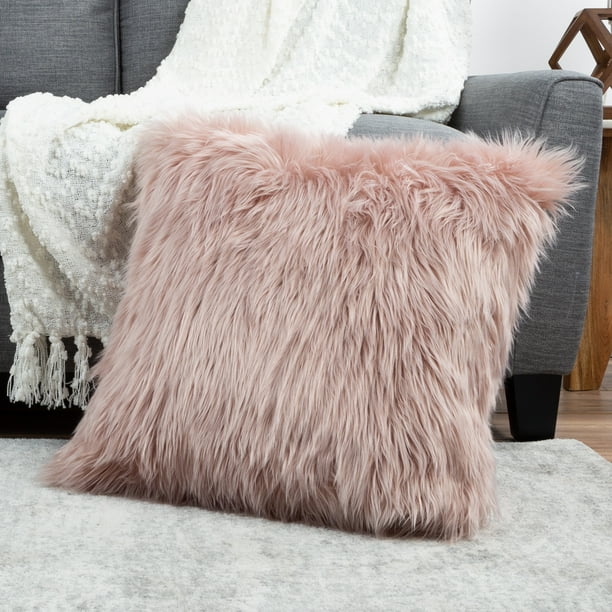 Somerset Home Himalayan Faux Fur Pillow 22â Square Cover Insert Pink Walmart Com Walmart Com