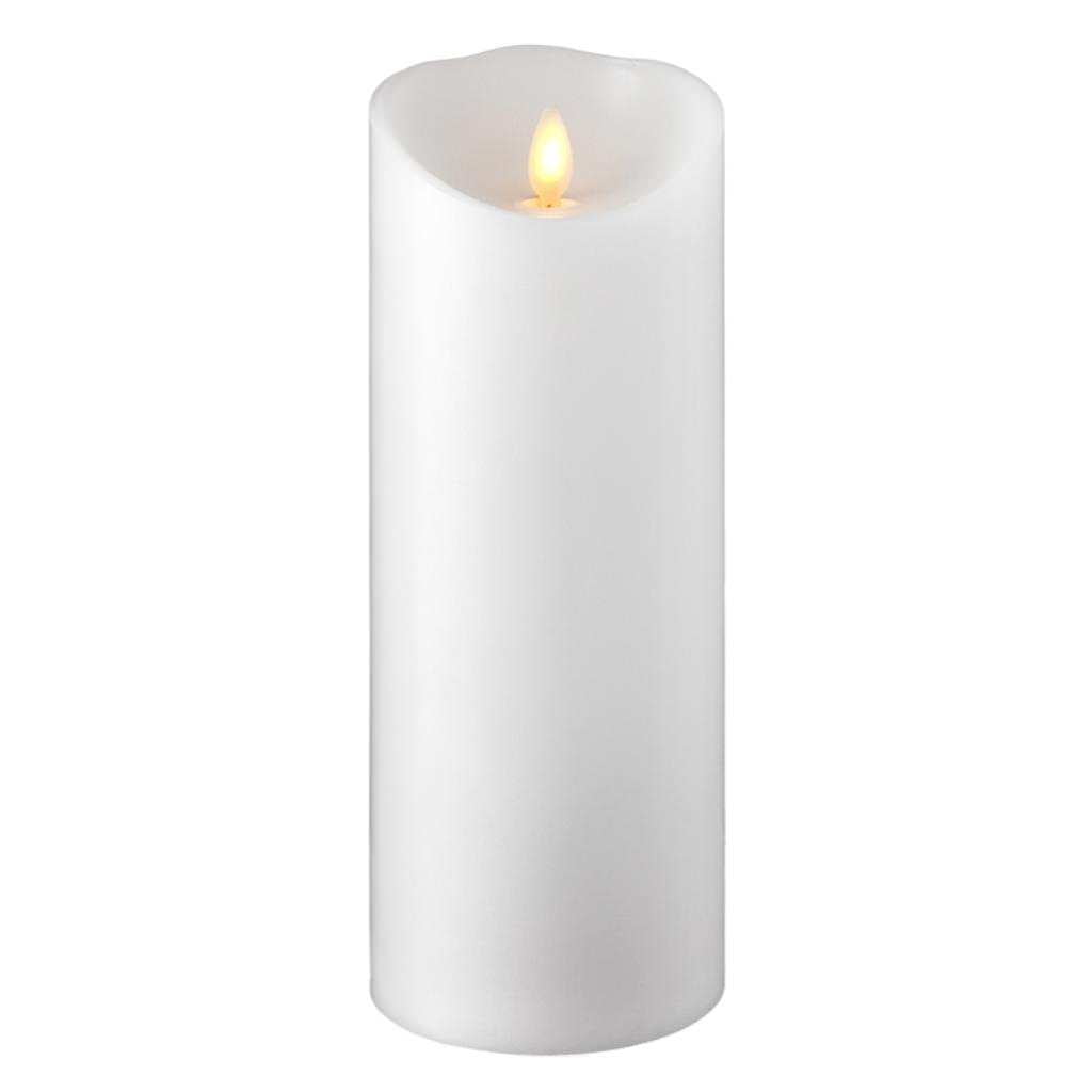 Liown 37076 9" White Wax Push Flame LED Pillar Candle with Timer