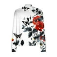thumbnail image 4 of Womens Zip Up Jacket No Hood Cropped Bomber Coat Long Sleeve Floral Printed Light Casual Spring Fall Outerwear, White M, 4 of 6