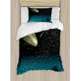 thumbnail image 1 of Galaxy Duvet Cover Set Twin Size, Shooting Stars in Dark Sky at Night with Silhouette of Lonely Naked Tree, Decorative 2 Piece Bedding Set with 1 Pillow Sham, Petrol Blue and Teal, by Ambesonne, 1 of 3