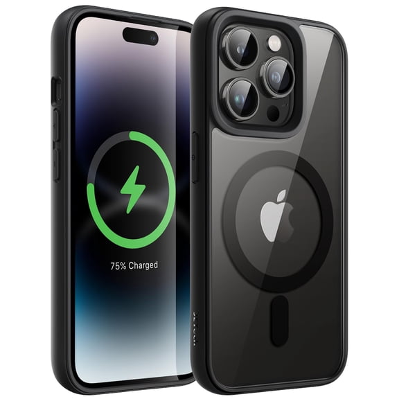 JETech Magnetic Case for iPhone 14 Pro Max 6.7-Inch Compatible with MagSafe, Shockproof Phone Bumper Cover, Solid Color Matte TPU Frame, Anti-Scratch Clear Back (Space Black)