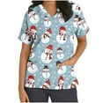thumbnail image 2 of Joau Christmas Scrubs for Women, Santa Snowman Reindeer Print Scrubs Tops Workwear Short Sleeve V Neck Nurse Shirt Working Uniforms Medical Scrubs with Pockets, 2 of 5
