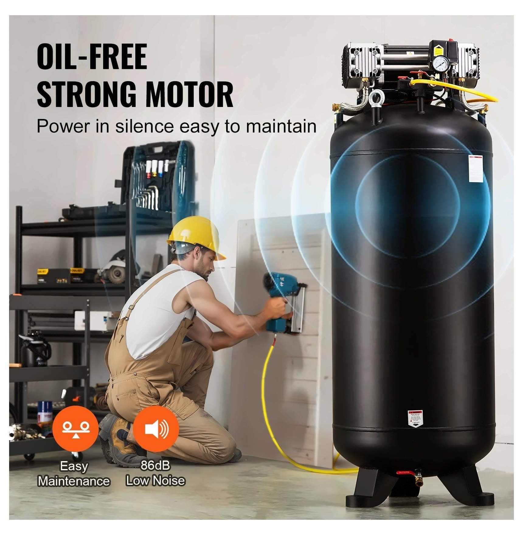 80 Gallon Air Compressor 6.5HP 15.5 SCFM, 2-Stage Oil-Free, 145 PSI - Stationary Industrial Compressor for Workshop, Tire Inflation & Spray Painting