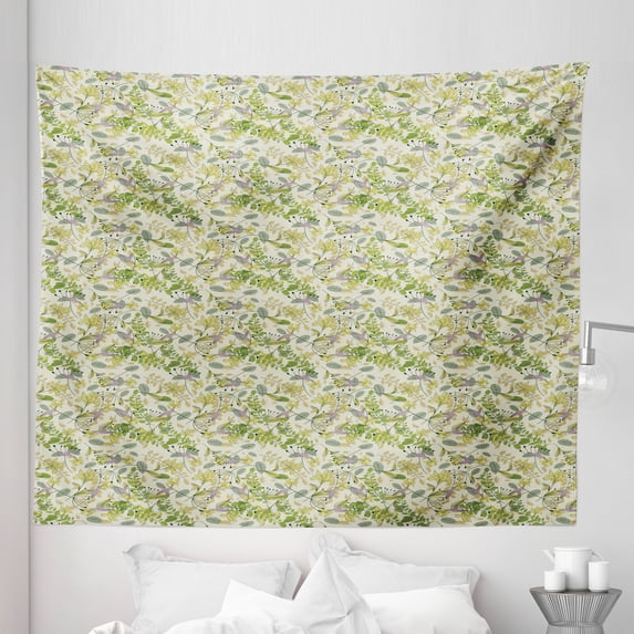 Floral Tapestry, Pastel Shade Colors of Spring Nature Awakening Theme with Humming Bird on Branches, Fabric Wall Hanging Decor for Bedroom Living Room Dorm, 5 Sizes, Multicolor, by Ambesonne