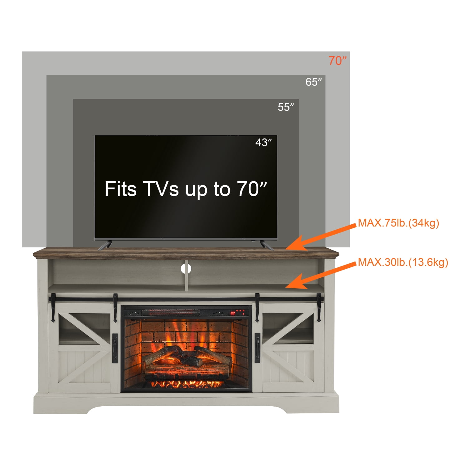 Holaki 60 Inch Electric Fireplace Entertainment Center With Door Sensor-Jasmine White Color