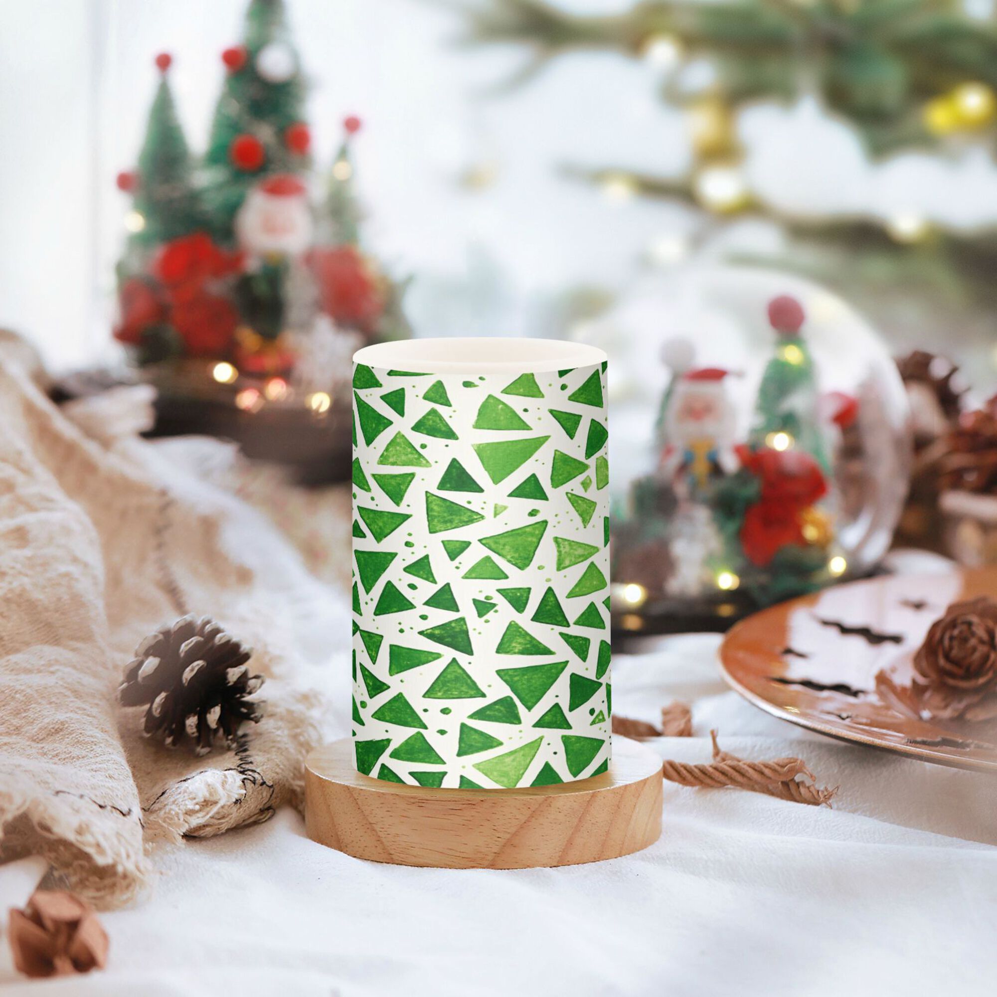Yayeee Flameless Candles with Remote Flickering Battery Operated Multi Color Changing, Green Dot Triangles Pattern