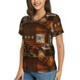 thumbnail image 2 of Honeii Log Cabin Inside Print Women's Classic V-Neck T-Shirt,Womens Fashion Tops,Stylish Everyday Top for Women, Casual Summer Spring Outfits Clothes-3X-Large, 2 of 5