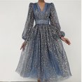 thumbnail image 1 of Vestido de noche con estampado bronceado para mujer, vestido brillante de malla con cuello en V profundo para fiesta y boda, 1 of 4
