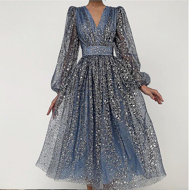 Vestido de noche con estampado bronceado para mujer, vestido brillante de malla con cuello en V profundo para fiesta y boda