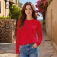 thumbnail image 4 of ManxiVoo Women Relaxed Fit Long Sleeve V Neck Top Soft Everyday Shirt for Layering with Leggings and Jeans M Size Red, 4 of 9
