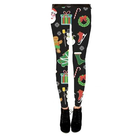 Holiday Symbols All Over Black Juniors Ugly Christmas Leggings