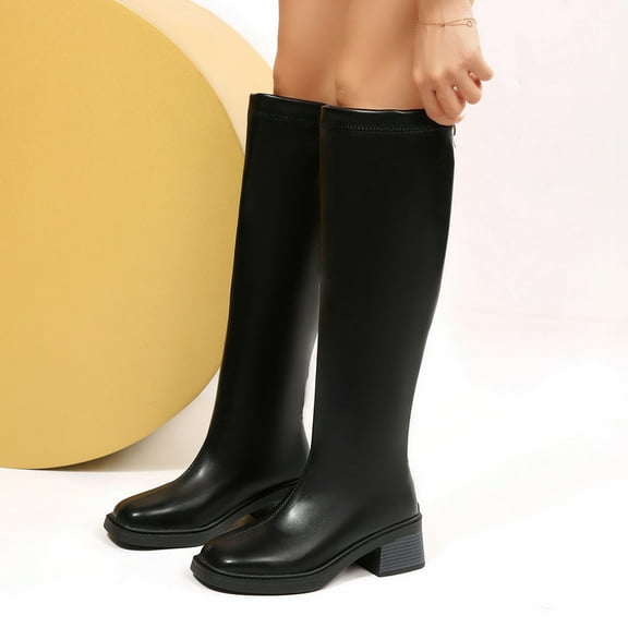 Wowcloth Woman's Casual Boots, Versatile Solid Color Classic Design with Chunky Heel, Knee-High Autumn-Winter Style for Daily Wear and Trendy Outfits